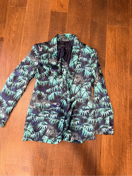 Zara Jackets & Blazers - Zara Navy Blazer with Green Tropical Leaf Print